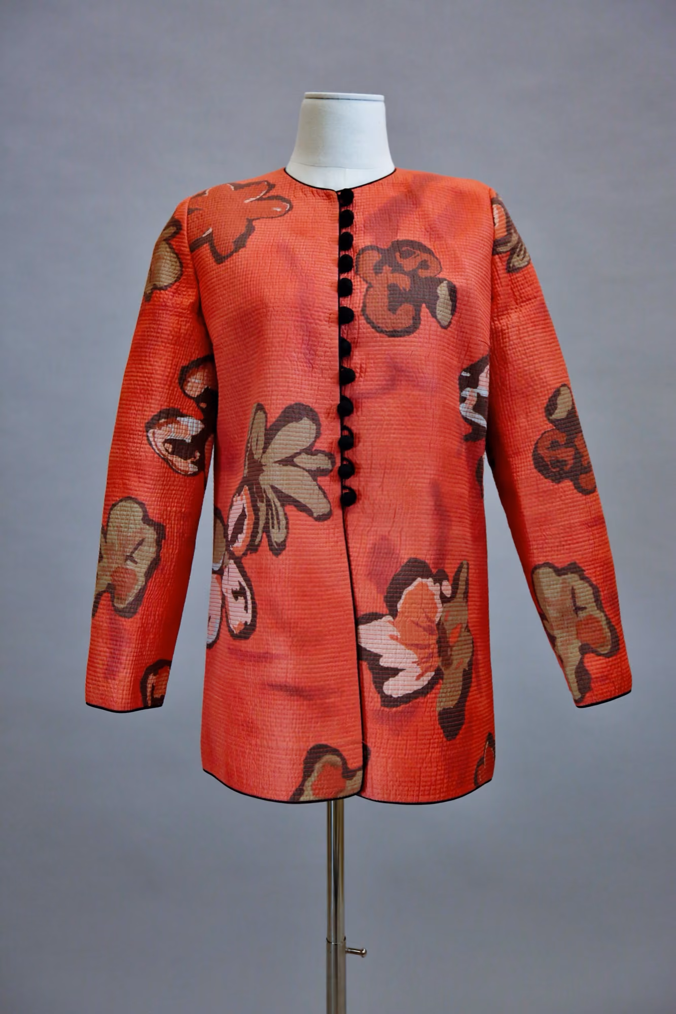 Orange & red floral pattern quilted jacket