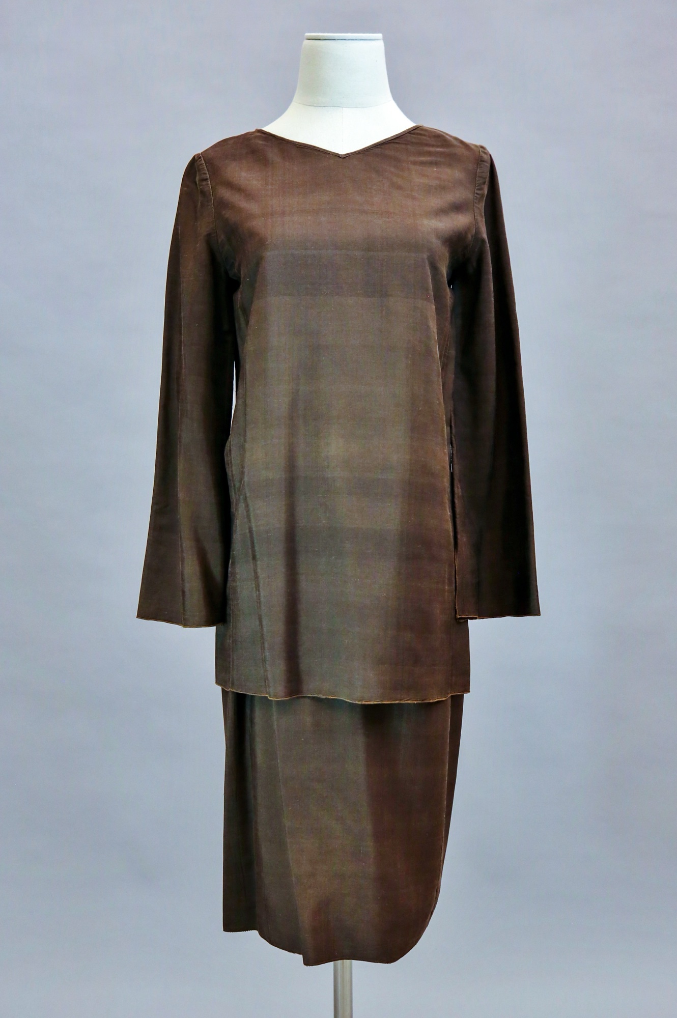 Brown silk tunic & skirt set
