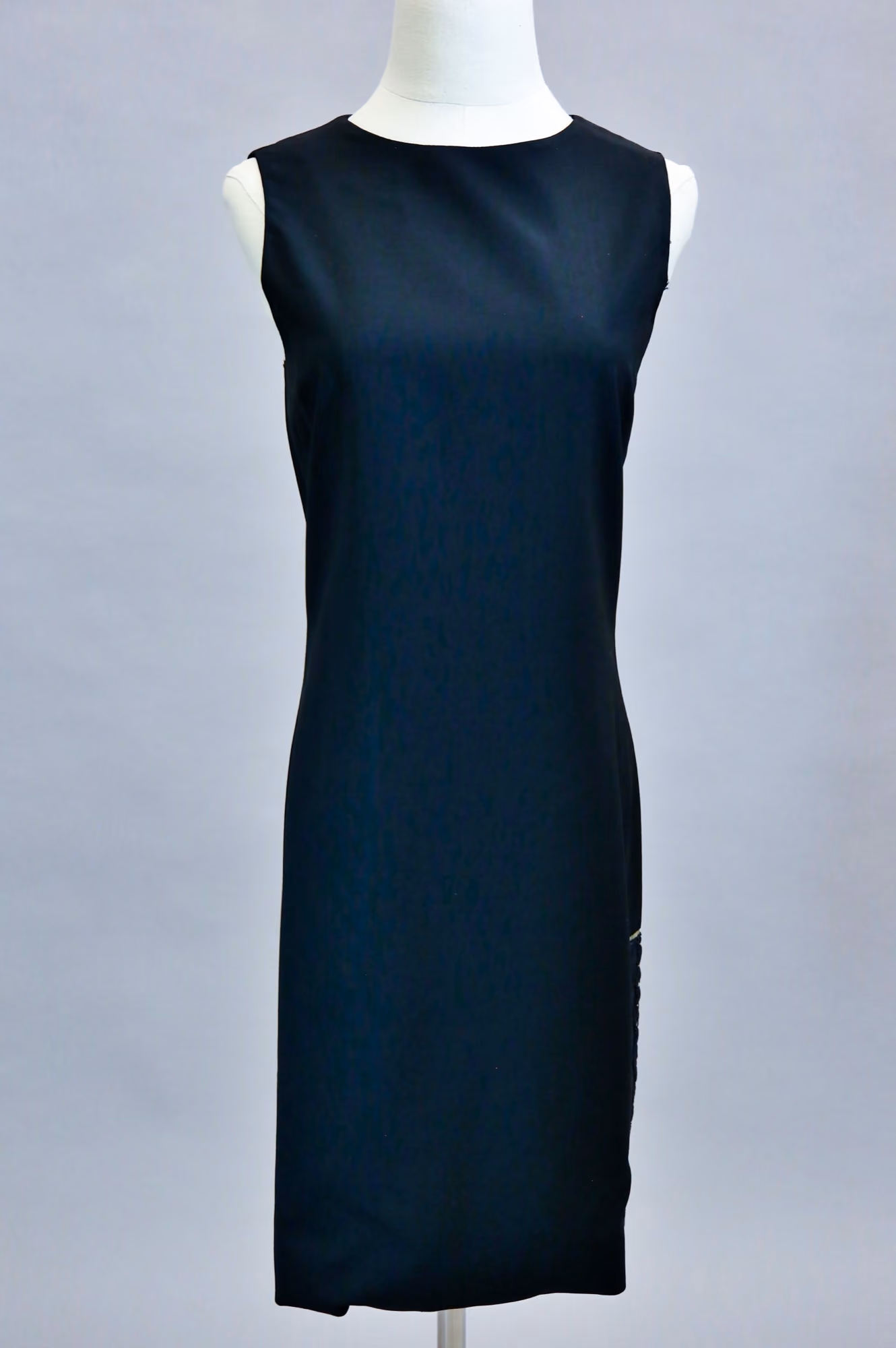 Black linen mesh panel cocktail dress