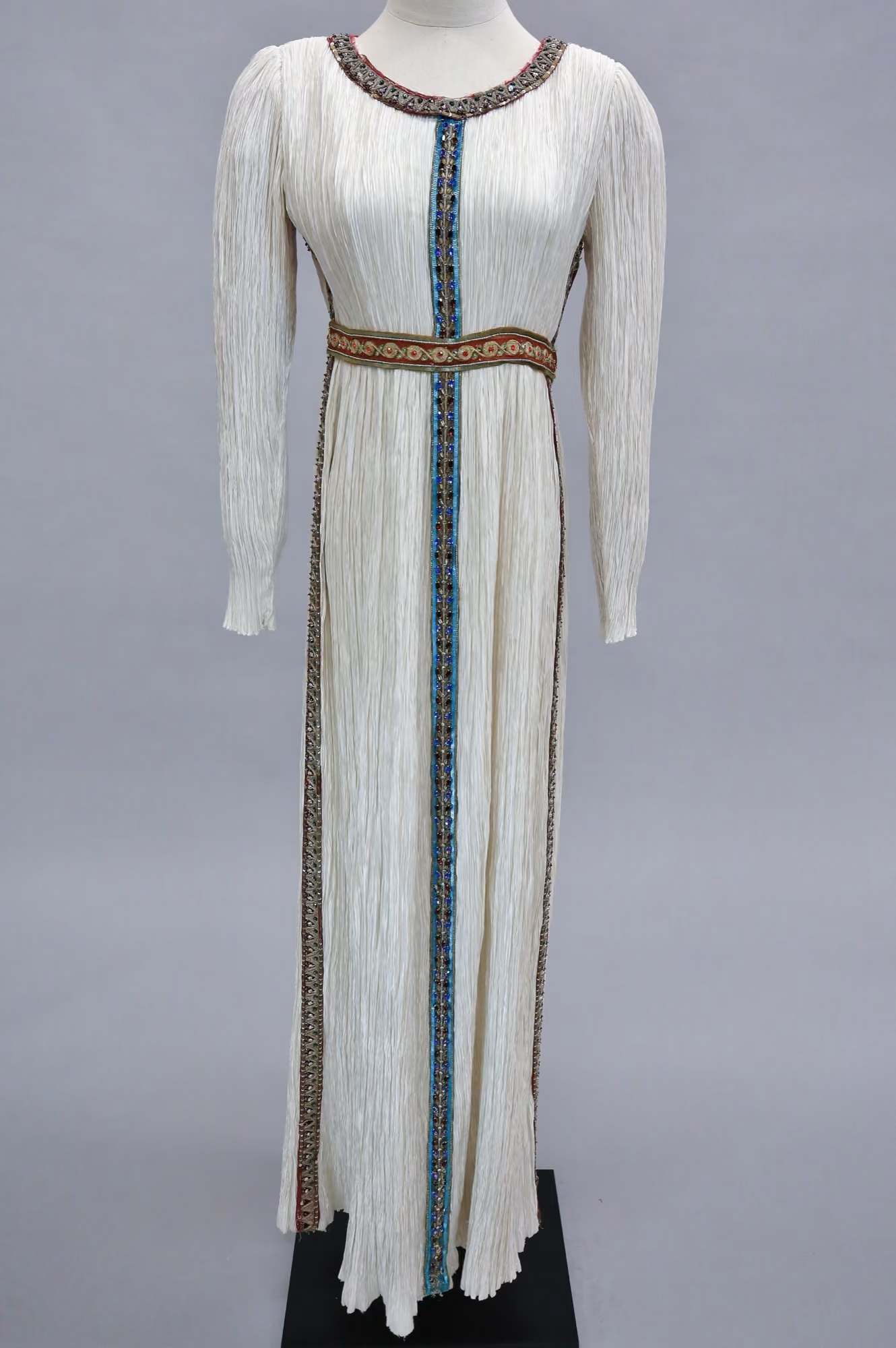 White pleated & embellished evening gown