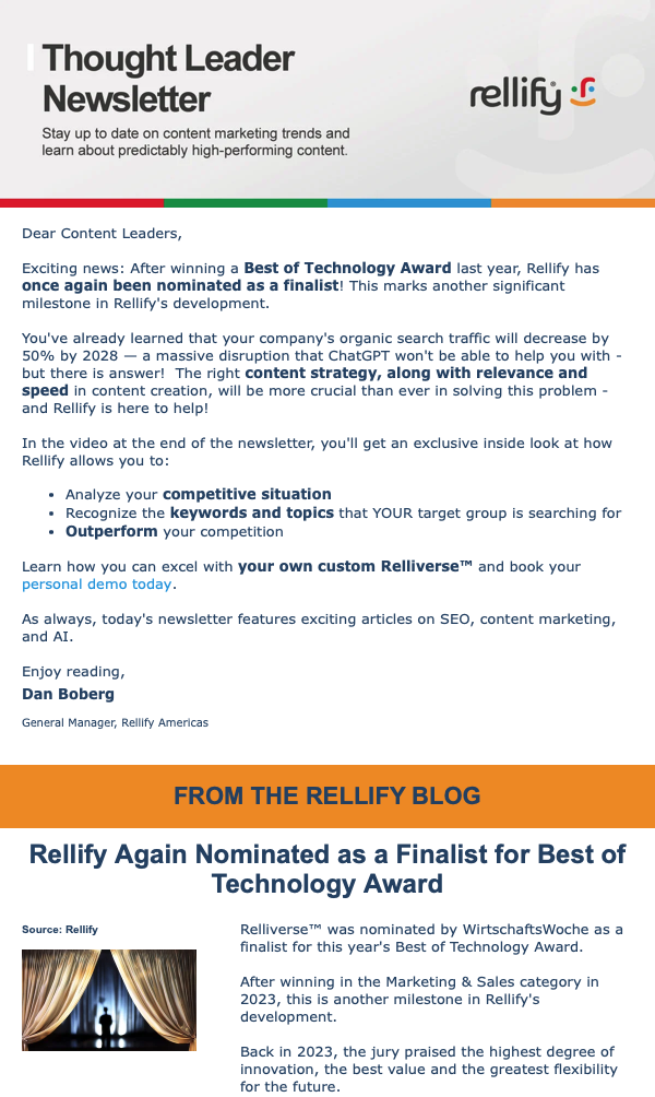 Subscribe to the Rellify Newsletter to stay up to date with the latest trends in AI and content marketing