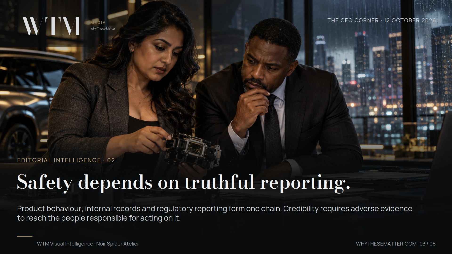 Safety depends on truthful reporting. Product behaviour, internal records and regulatory reporting form one chain. Credibility requires adverse evidence to reach the people responsible for acting on it.