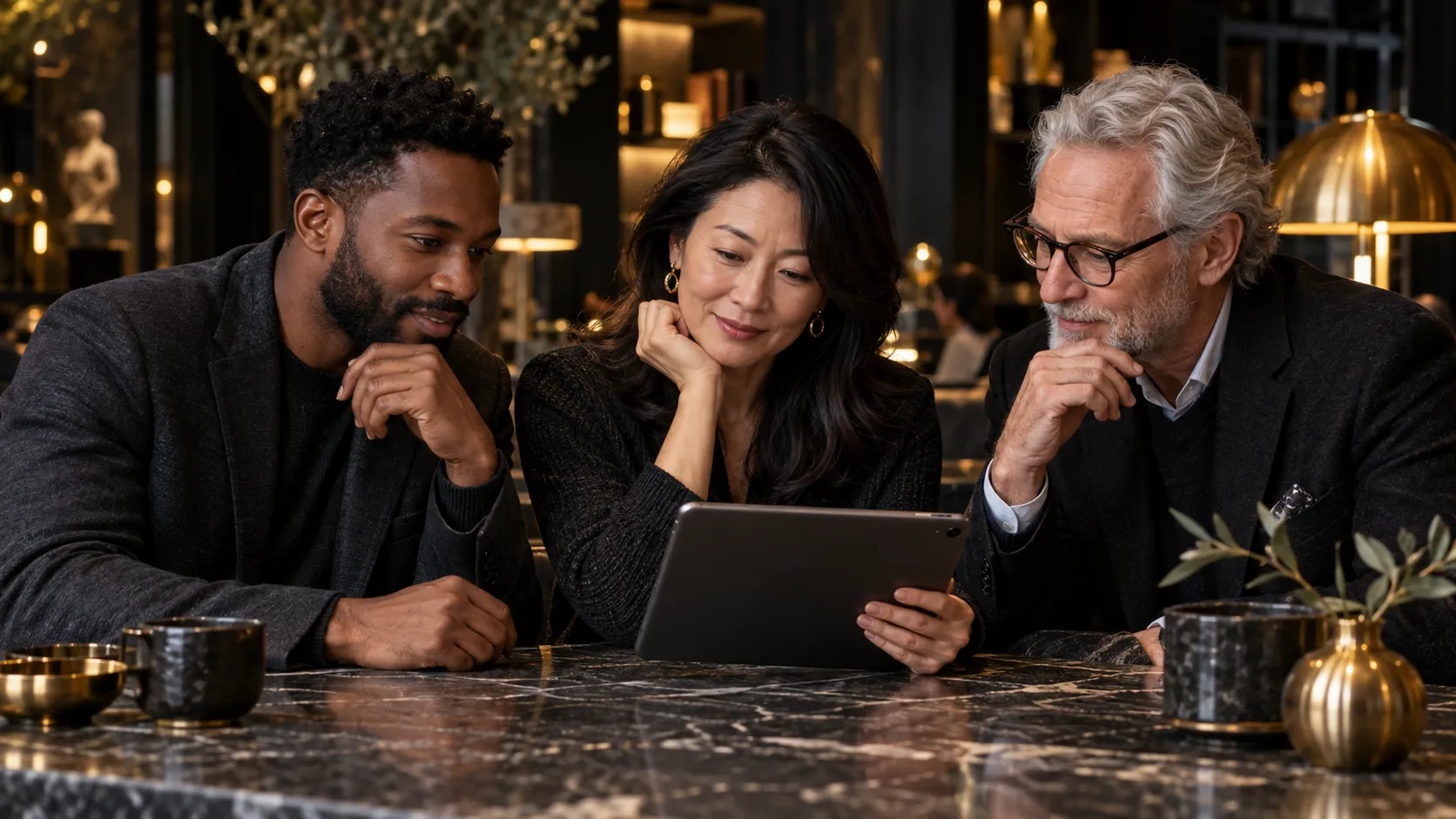 Conceptual scene of diverse adults reading together