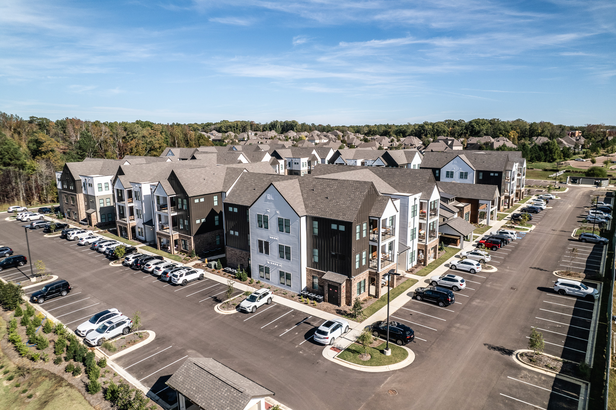 drone shot of The Ruby building
