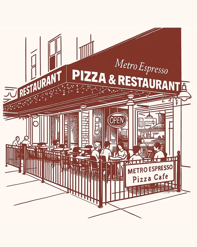 cartoon of the facade of the restaurant