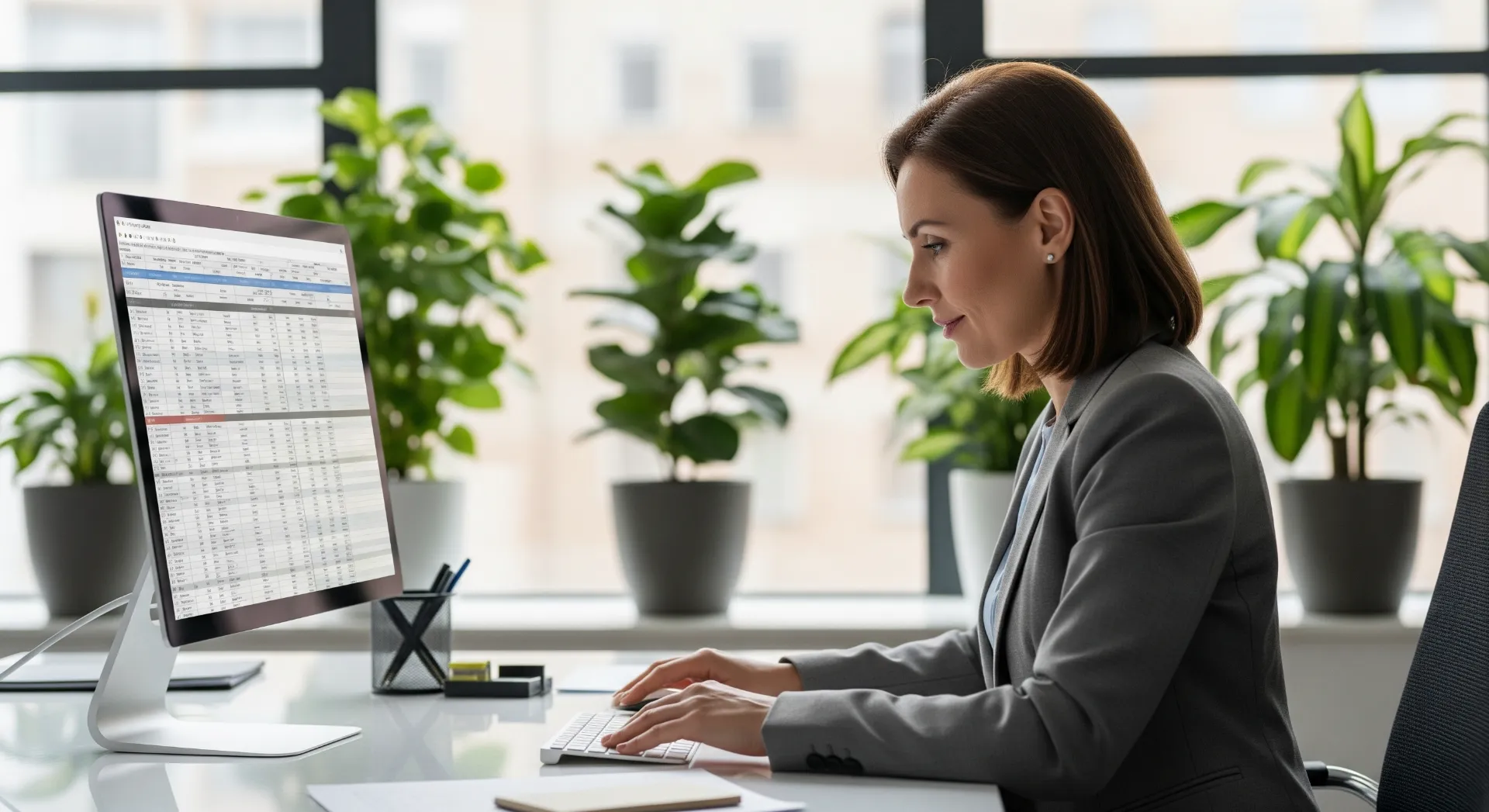 Une femme en train de travailler à son bureau
