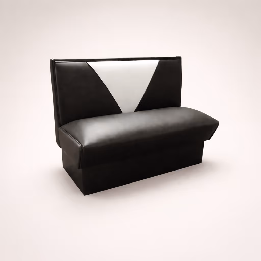 A classic black diner booth against a white background