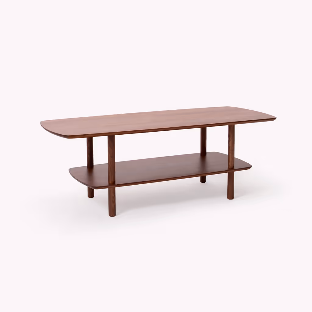 A modern tiered coffee table against a white background