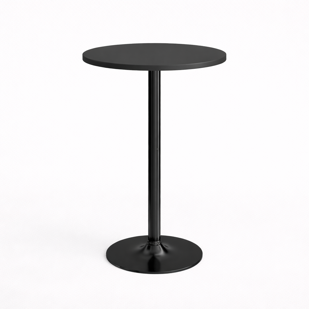 A black cocktail table against a white background.