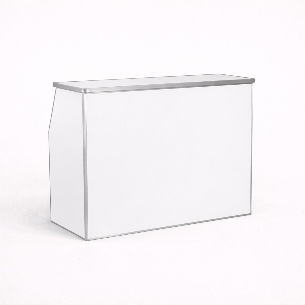 A white foldable bar against a white background.