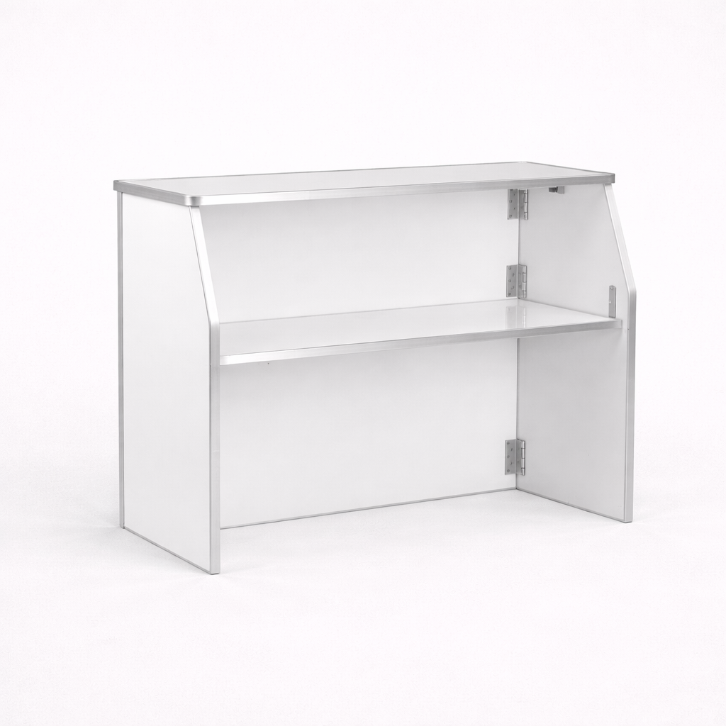 A white foldable bar against a white background.