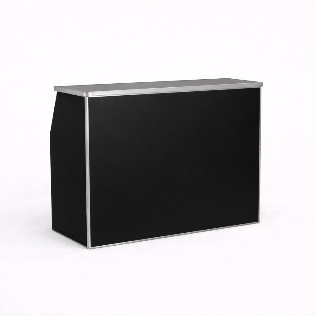 A black foldable event bar against a white background.