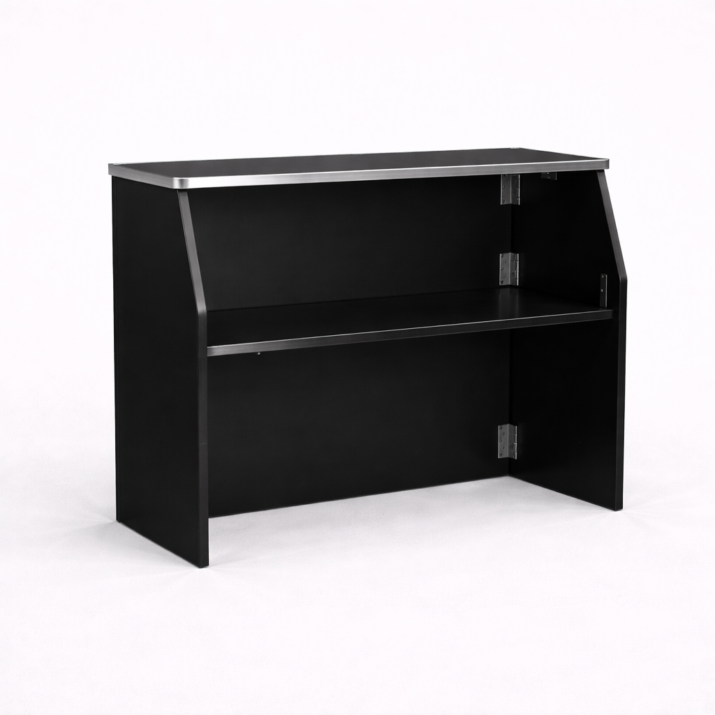 A black foldable event bar against a white background.