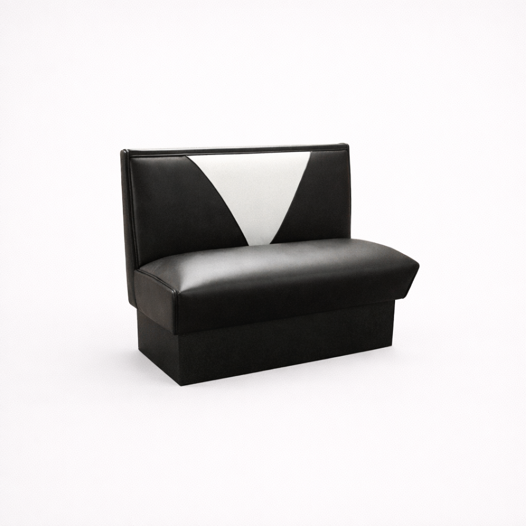 A black retro diner booth against a white background.