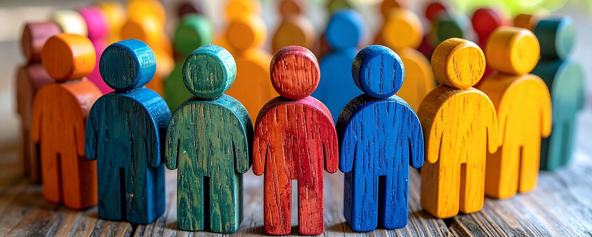 Wooden figures representing diverse patient population in wellness program