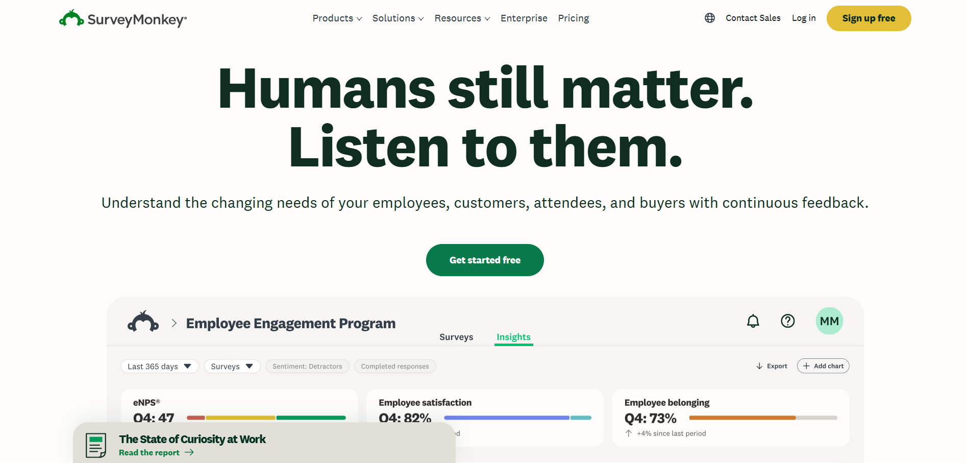 SurveyMonkey's Landing page