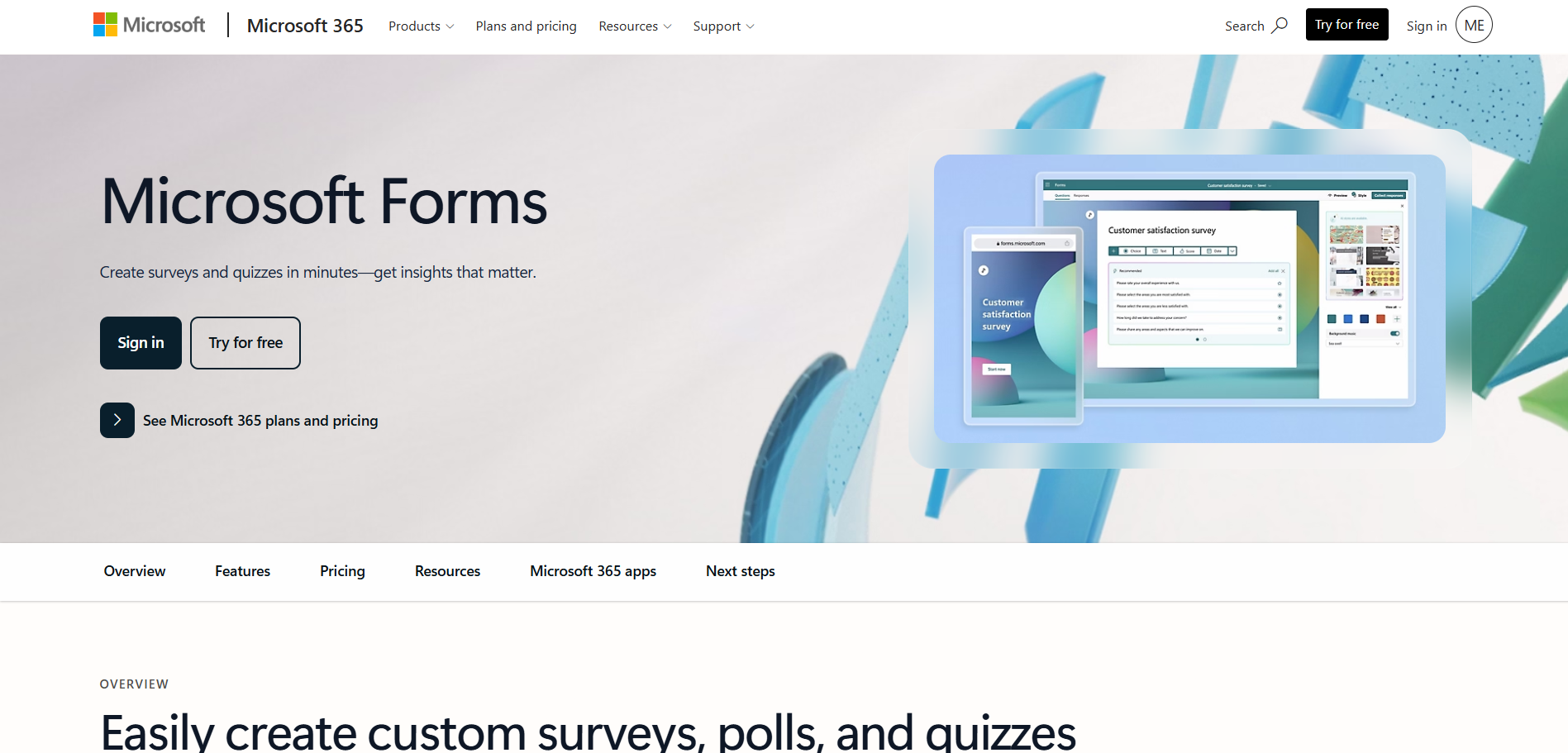 Microsoft Forms Landing page