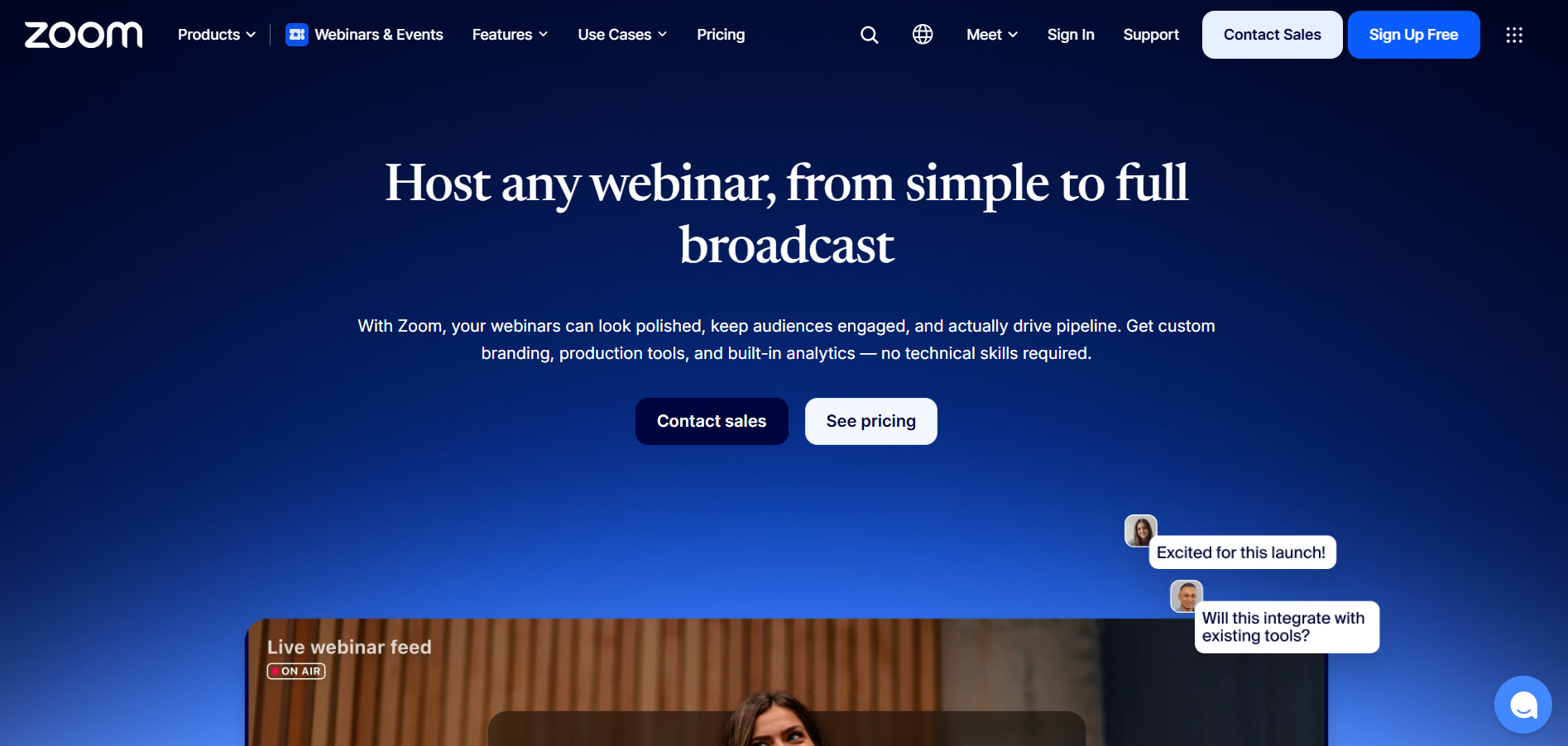 Zoom Webinars landing page
