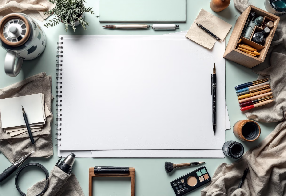 [background image] image of a creative workspace (for a tattoo studio)