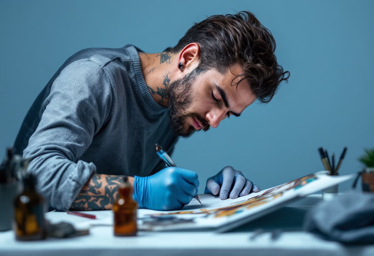 tattoo artist designing in studio
