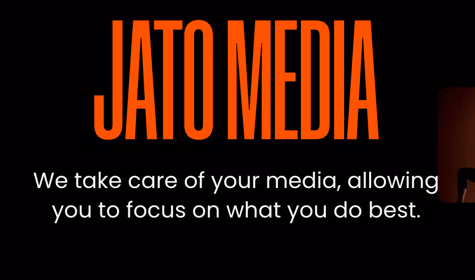 JATO MEDIA text in large orange letters with the tagline below: We take care of your media, allowing you to focus on what you do best.