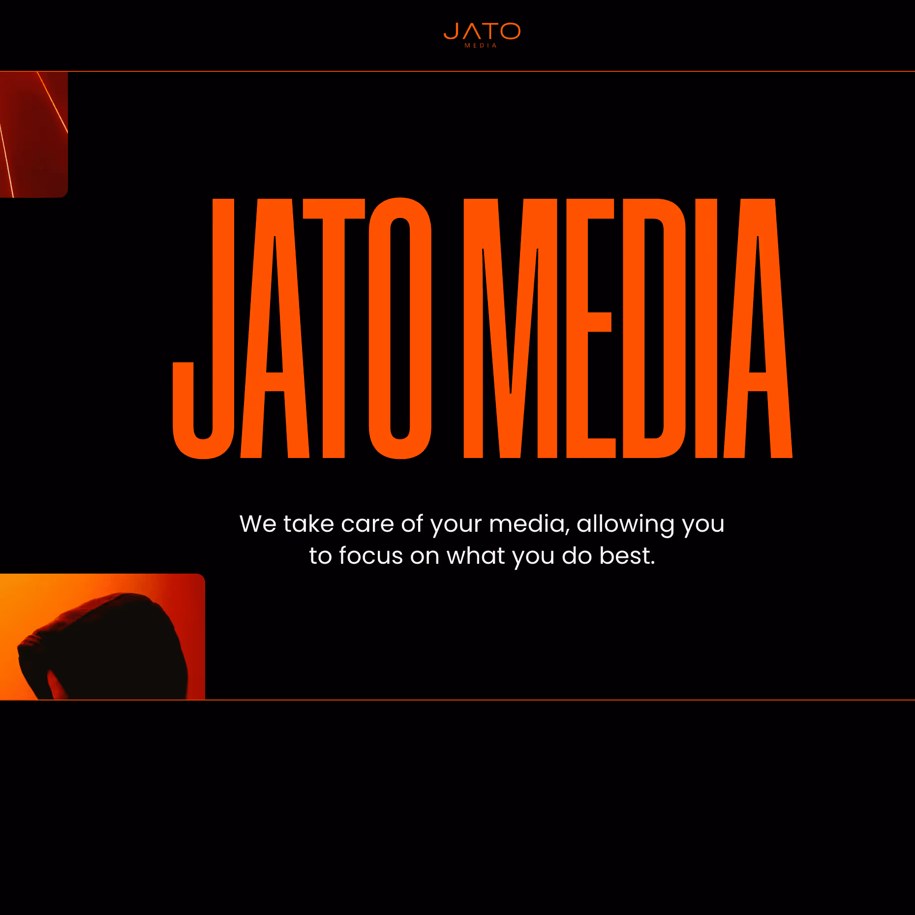 JATO MEDIA in large orange text with tagline below: We take care of your media, allowing you to focus on what you do best.