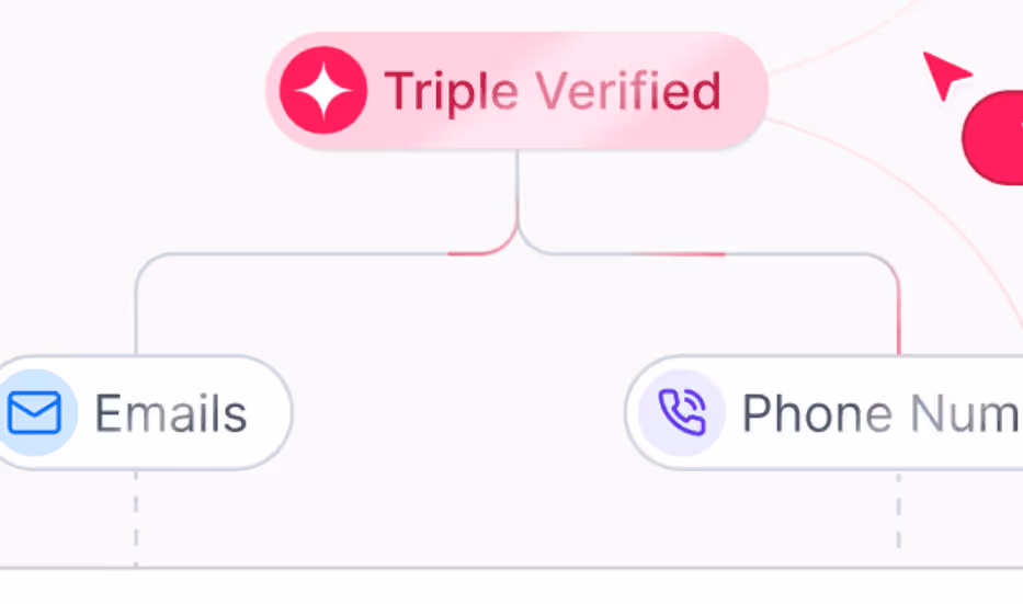 Diagram section showing 'Triple Verified' with branches to icons representing verification by Emails and Phone Numbers.
