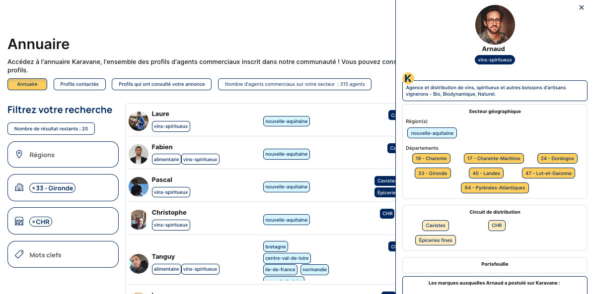 Visuel du software Karavane, page : page annuaire