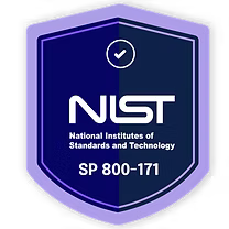 Shield-shaped NIST logo with text National Institutes of Standards and Technology and SP 800-171 beneath a checkmark.