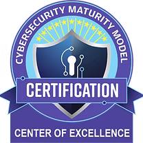 Shield emblem with circuit design, labeled Cybersecurity Maturity Model Certification Center of Excellence.