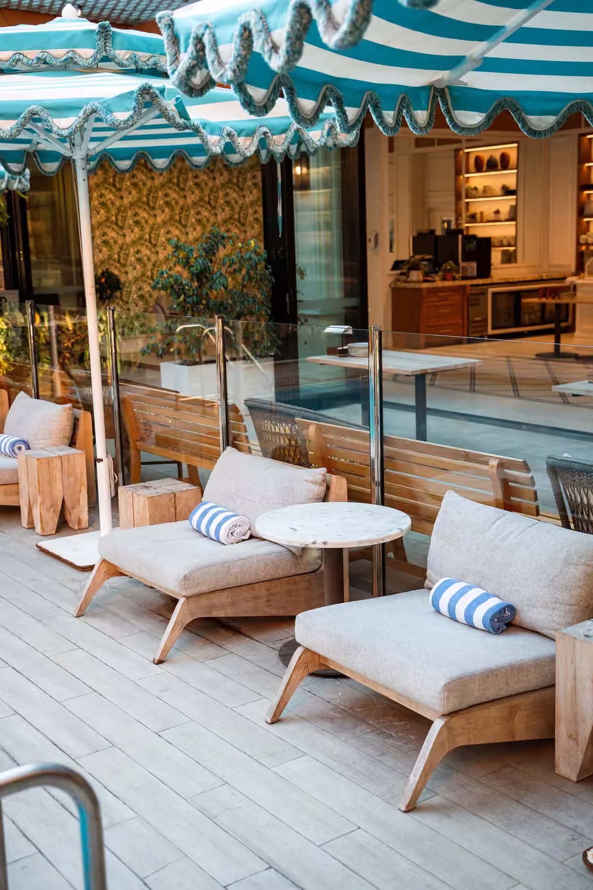 BAHA Poolside Bar & Kitchen interior with cocktails, Perth CBD