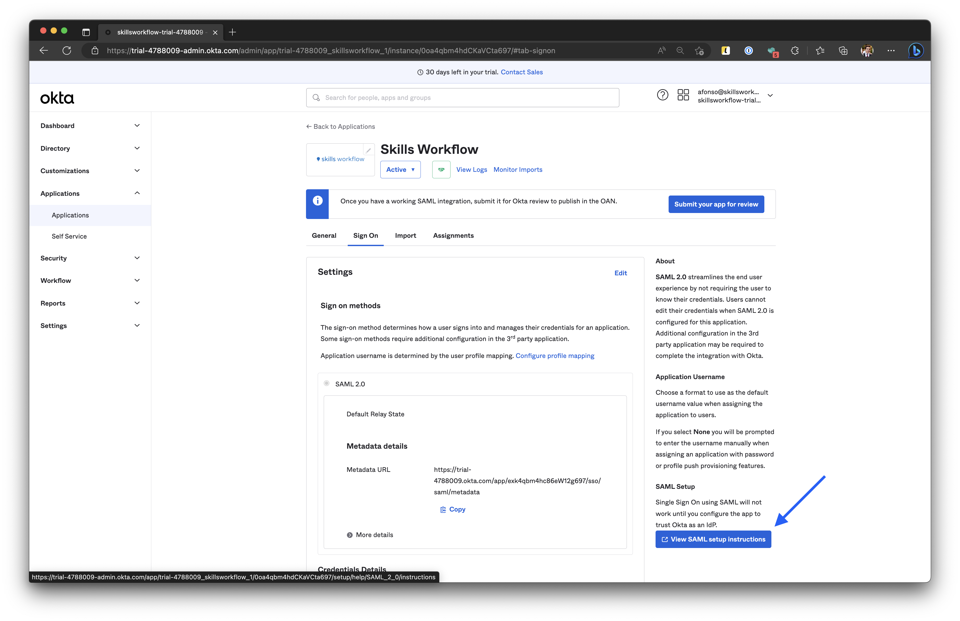Screenshot shows te metadata configuration.