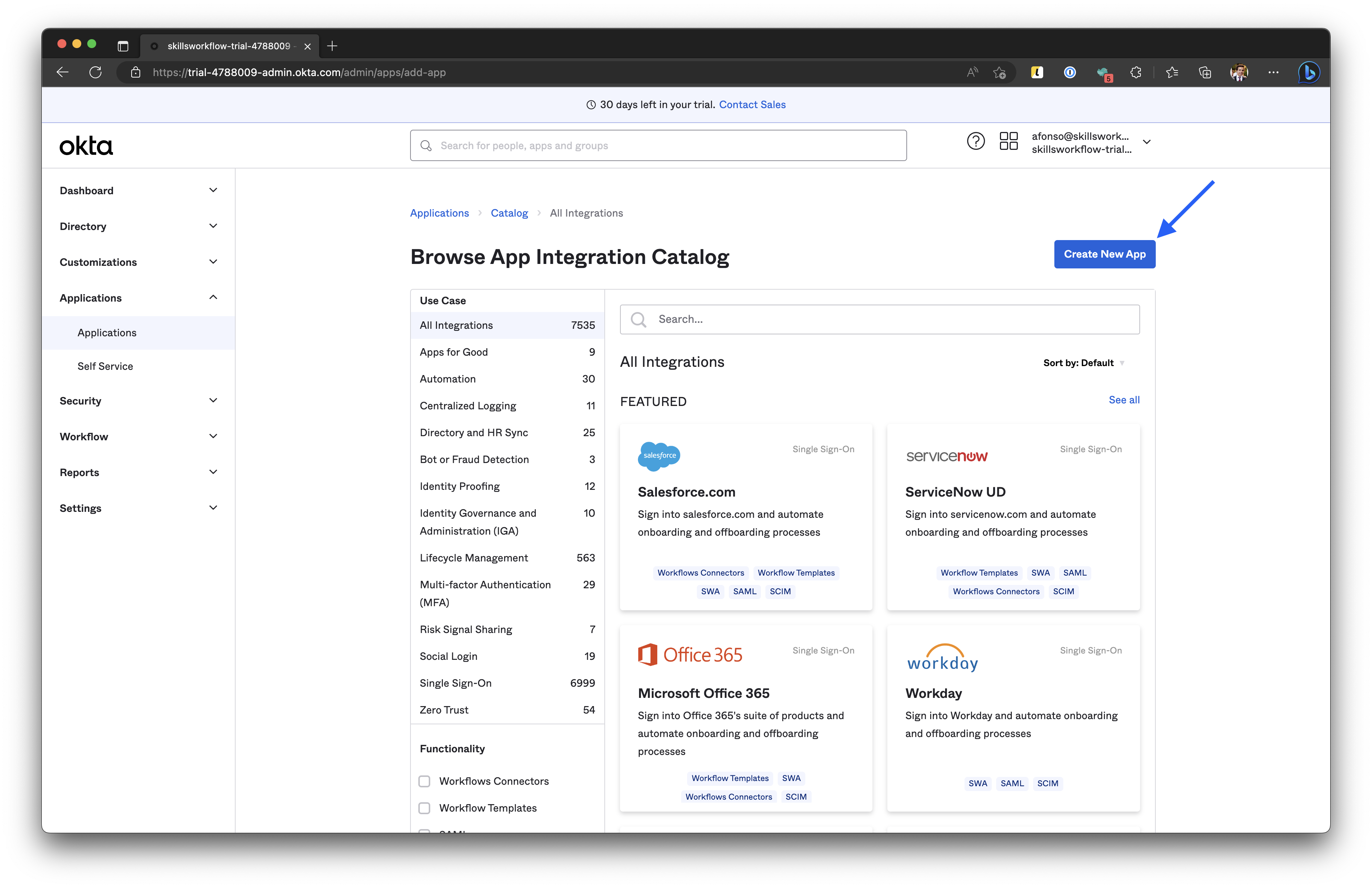 Screenshot shows button to create a new App.