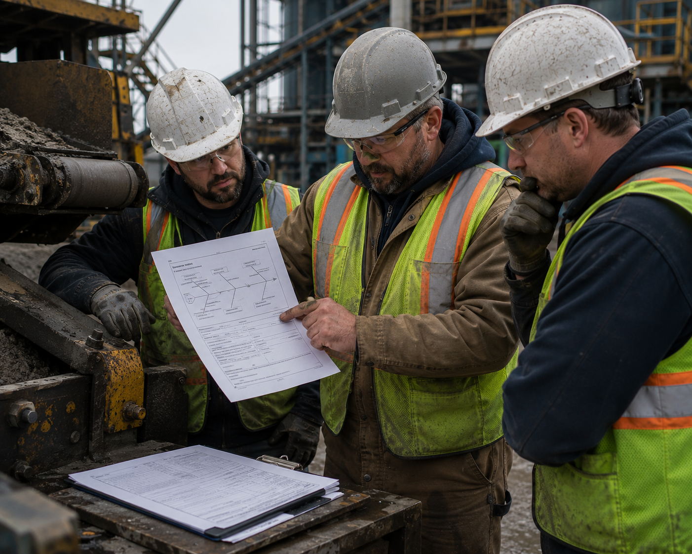 Safety team reviewing incident information and discussing contributing factors.