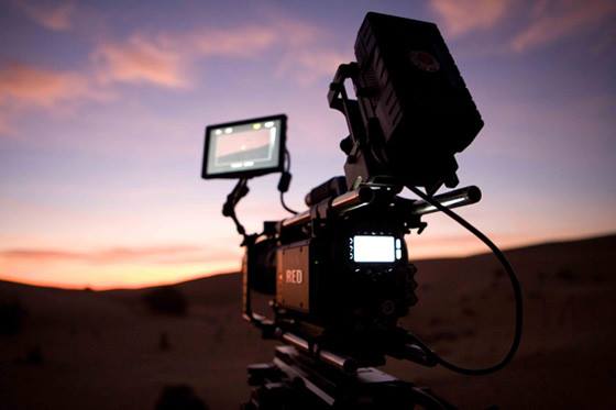 Camera with a sunset in the background