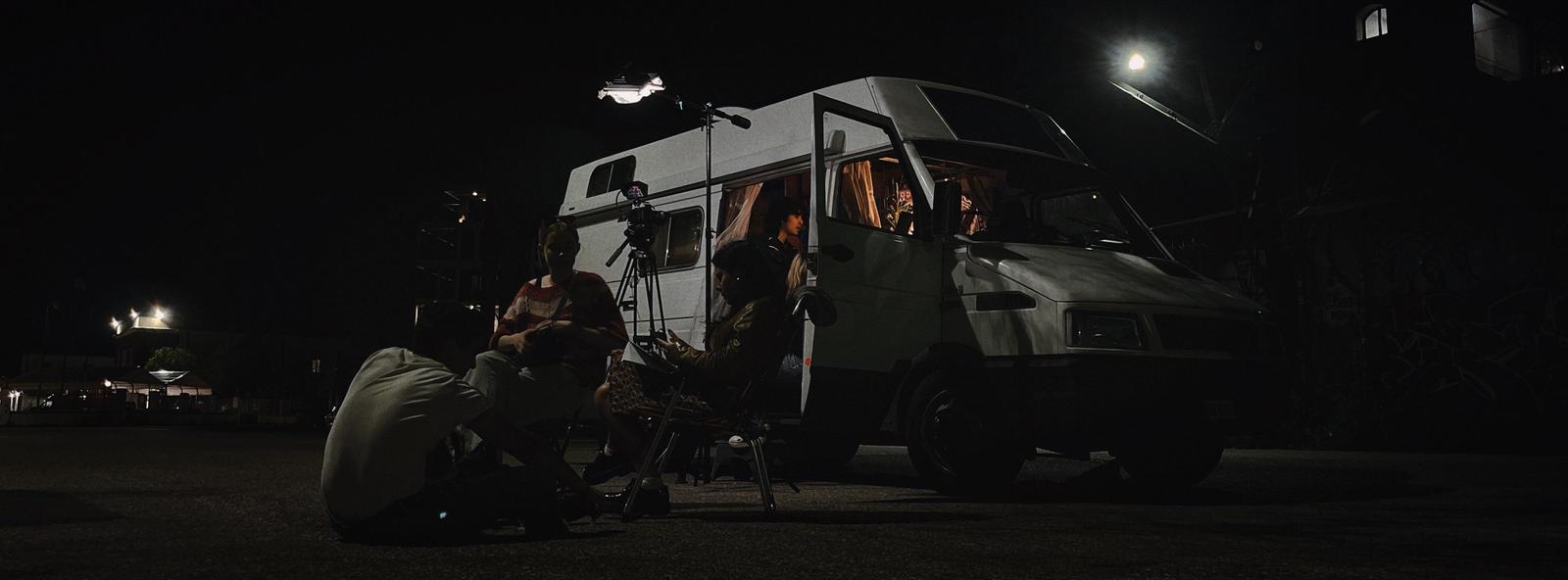 Students on set at night