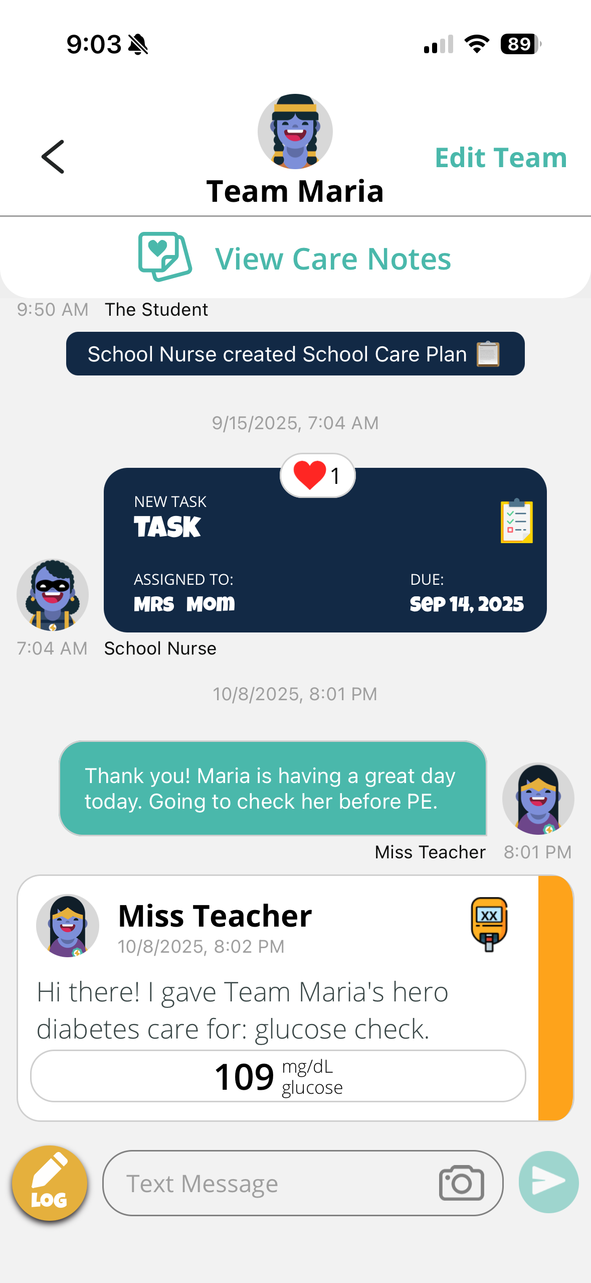 A care team in the Invincible app