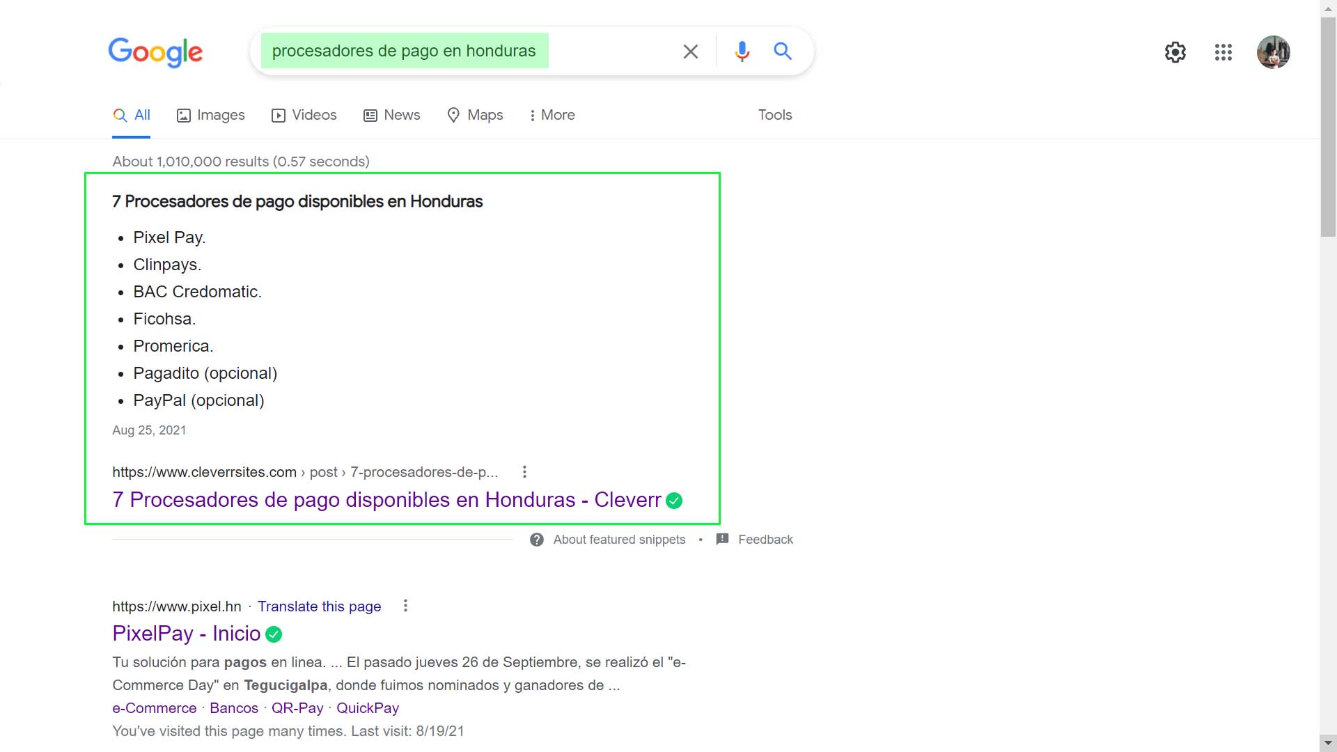 Google results de un blog post nuestro