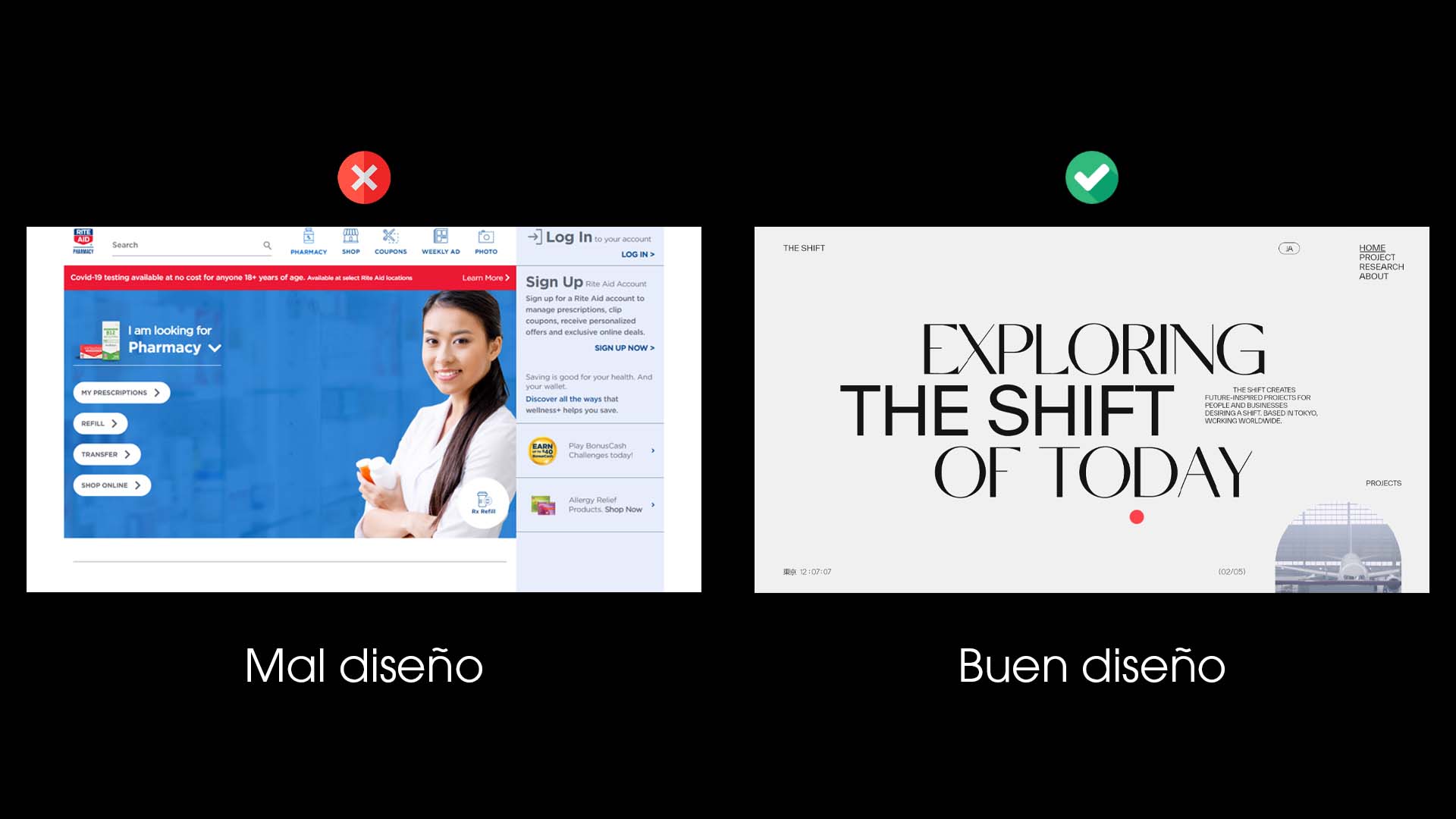 Mal diseño web vs buen diseño web.