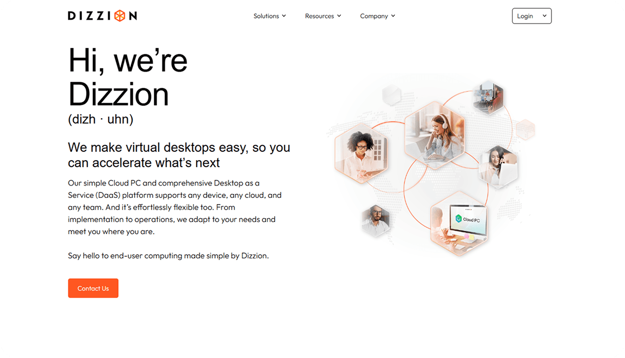 Dizzion home page showcase