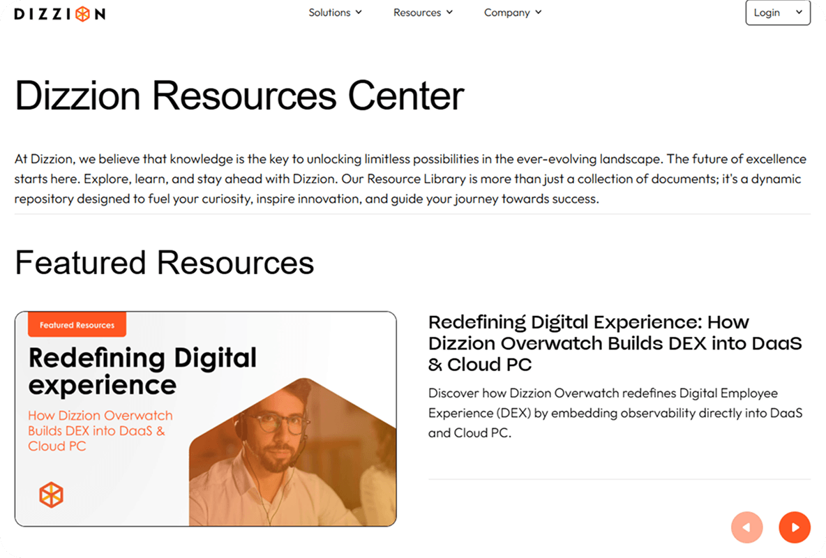 Dizzion resources center page showcase