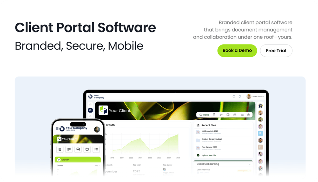 Clinked Client portal page showcase