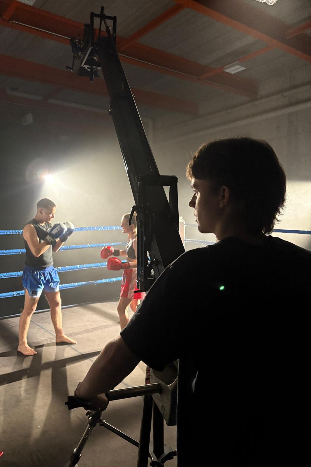 me operating a camera crane