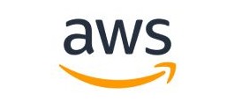 Amazon Web Services (AWS) logo with black letters and orange curved arrow.