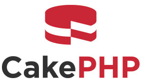 Red cake icon above the text CakePHP, a PHP framework logo.