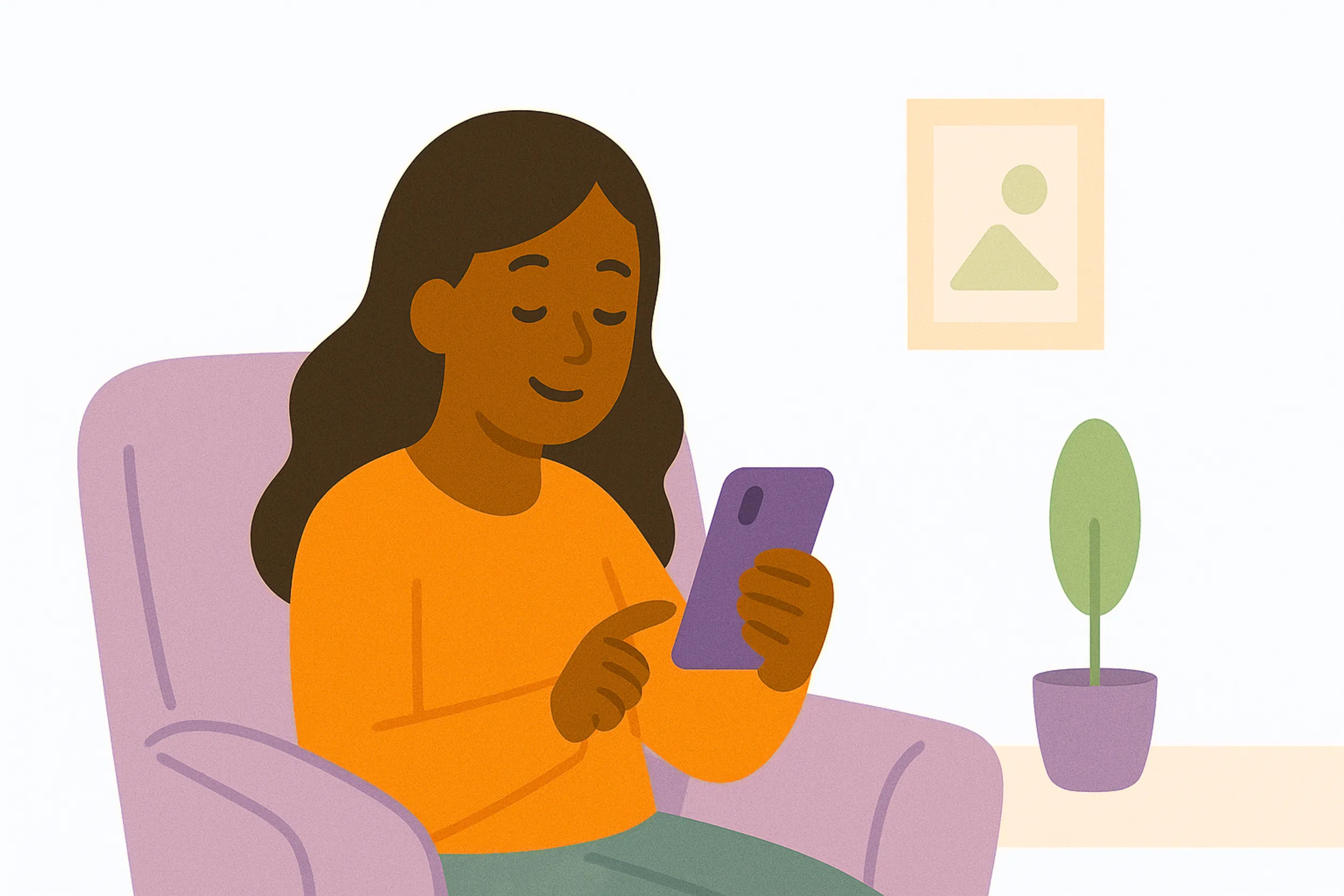 A parent looking at a phone