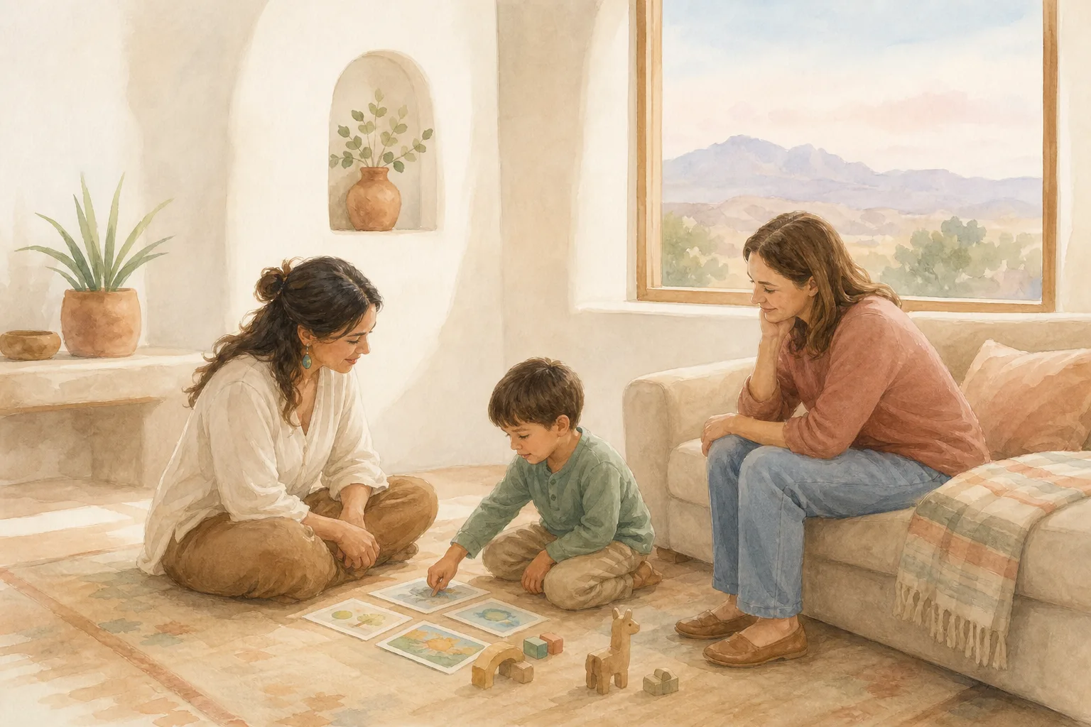 Child Therapy Session Featuring Play-Based Assessment and Parental Involvement
