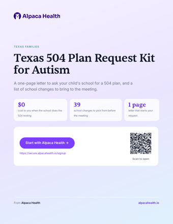 Cover of the Texas 504 Plan Request Kit for Autism