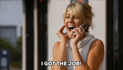 Student calling someone to share that she got the job!