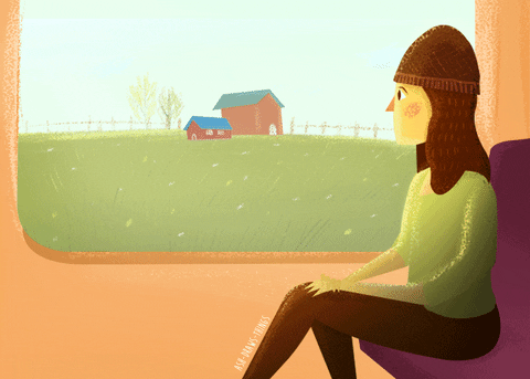 Animation of student riding train transportation